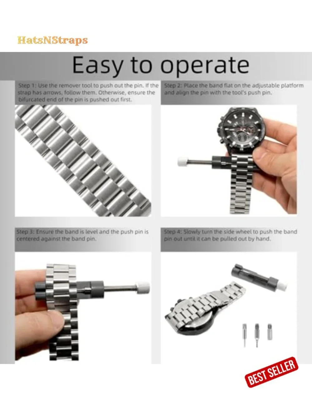 Watch Link Removal Kit, Band Adjust & Pin Remover for Sizing Metal Bracelets